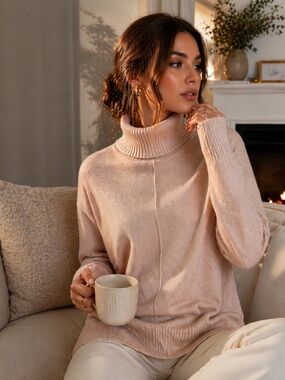 Ann Taylor Shimmer Turtleneck Sweater XS Blush Pink Soft Knit Cozy Chic